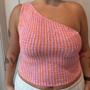 a new day One-Shoulder Pink and White Tank Top